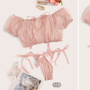 Fem Trim Mesh Tie Side Lingerie Set